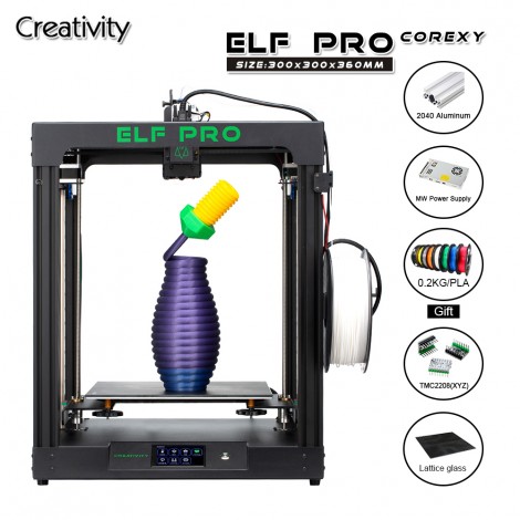 Creativity BestNew CoreXY Elfpro Double z axis 3D Printer, High Precision Aluminum Profile Frame Large Area support 3Dtouch