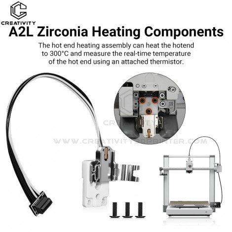 A2L Zirconia Hotend Heating Assembly Kit, Support 300℃ High Temperature with Thermistor Real-Time Temperature Detection 3D Printer Hot End Replacement Parts