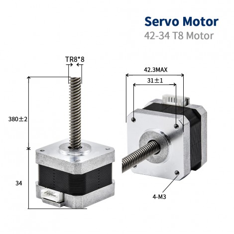 Nema17 Screw motor 17HS4401S-T8*8 300mm 1.0A 28N.cm Screw Rod Linear 34 Servo Motor with Lead Screw for 3D Printer