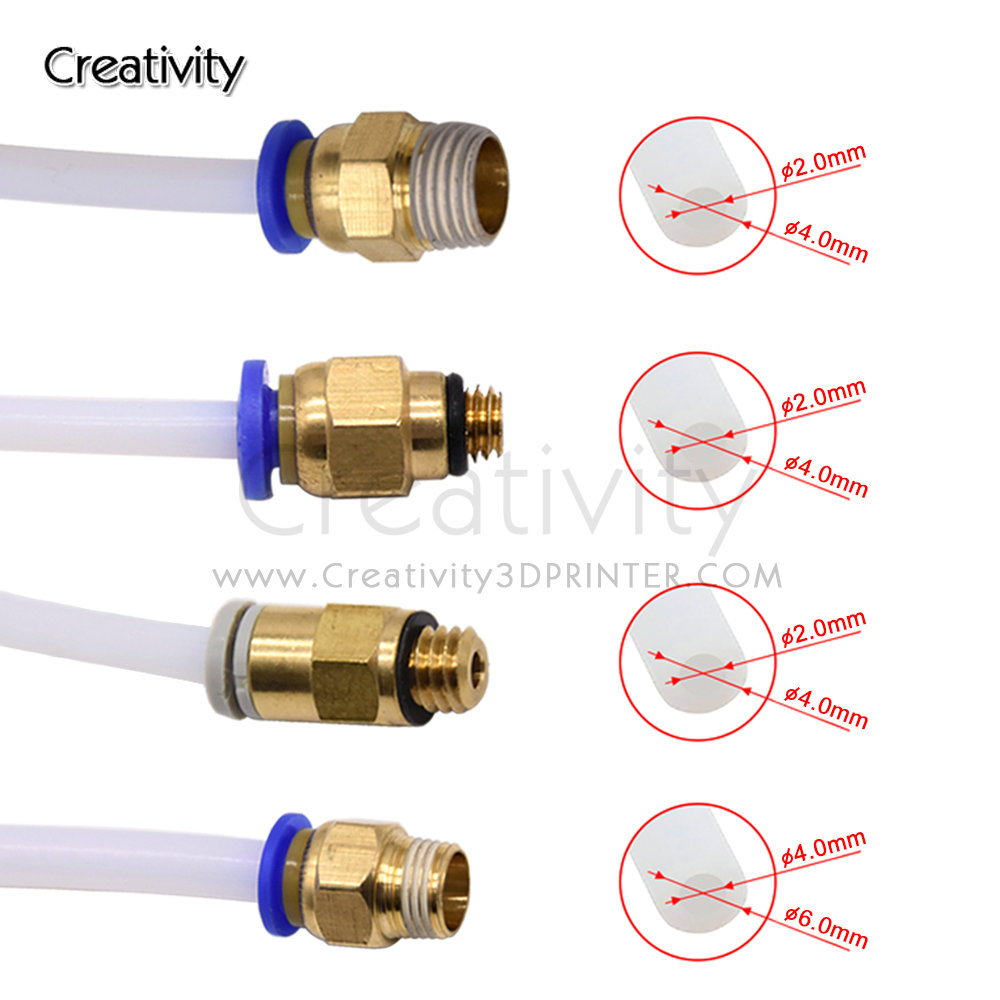 Lot De 2 Raccords Pneumatiques PC4-M6 Pour Tube PTFE 4mm - Parfait Pour Extruderuse Imprimante 3D
